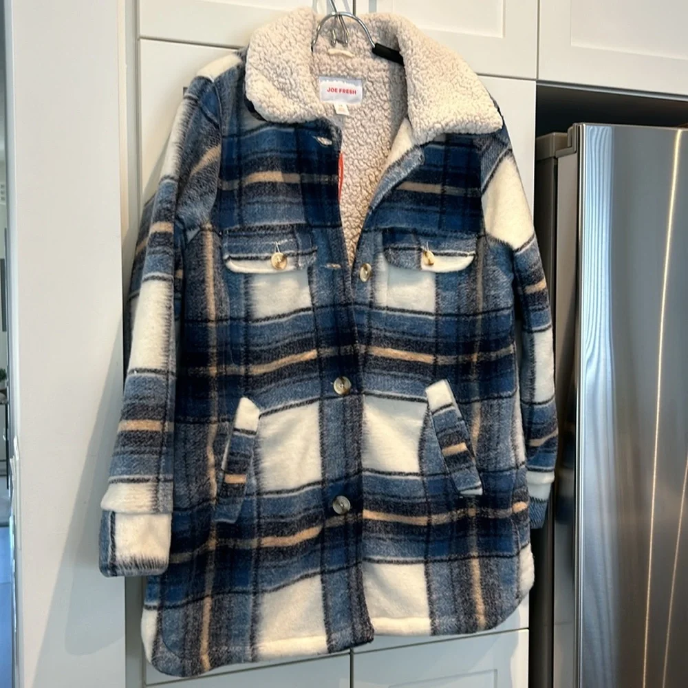 Joe Fresh Blue and Cream Plaid Coat - Picture 5 of 11
